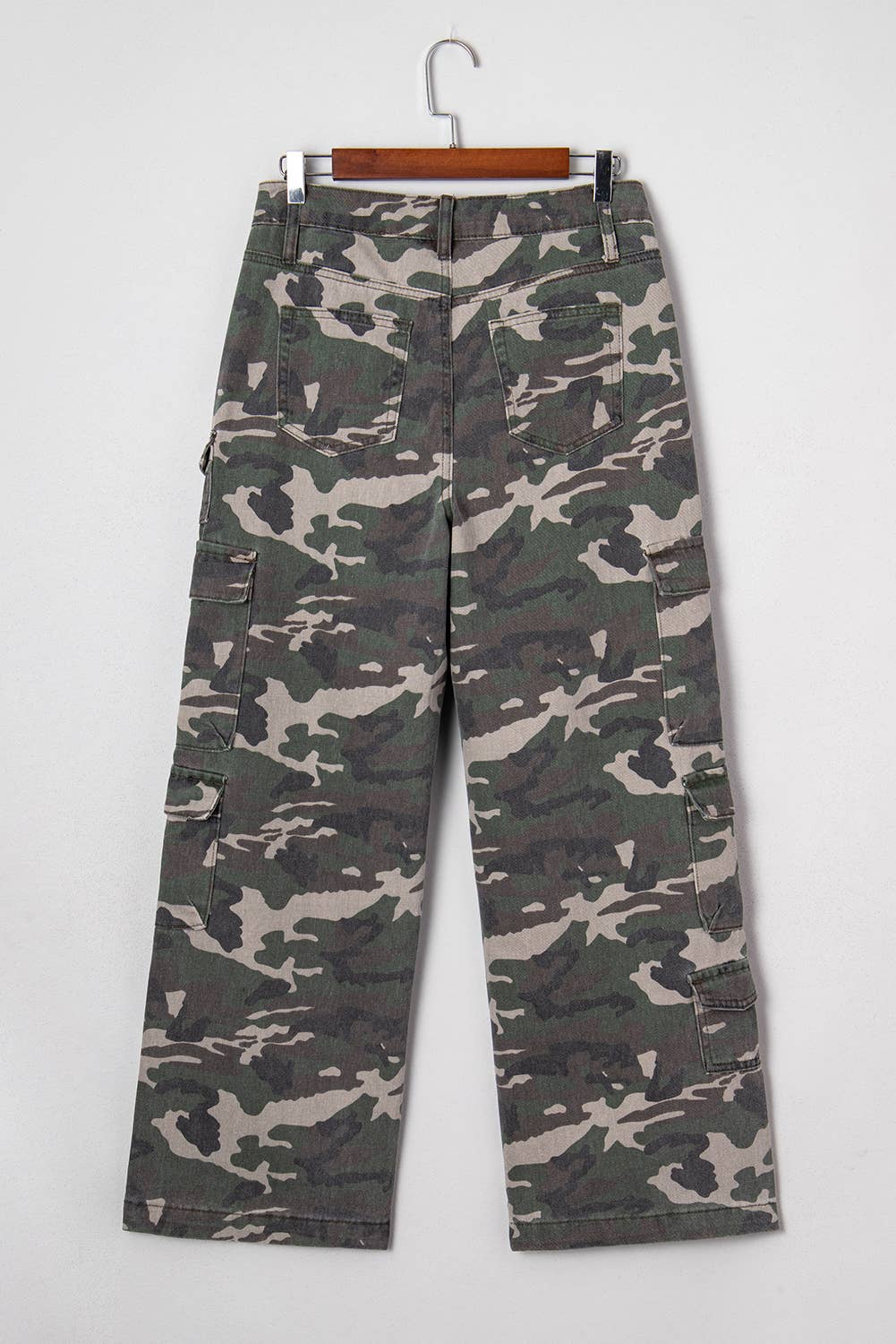 Camo Denim Cargo Wide Leg Pants