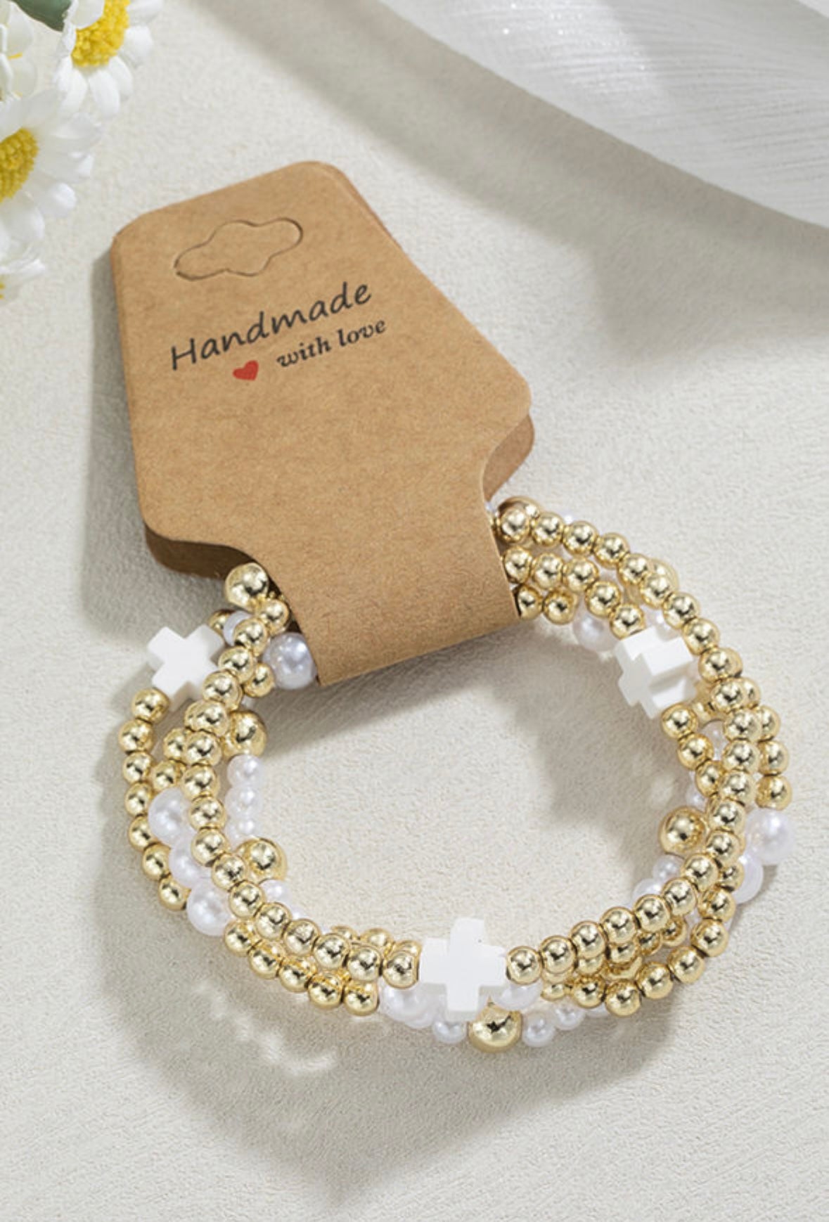 White cross Bracelet Stack