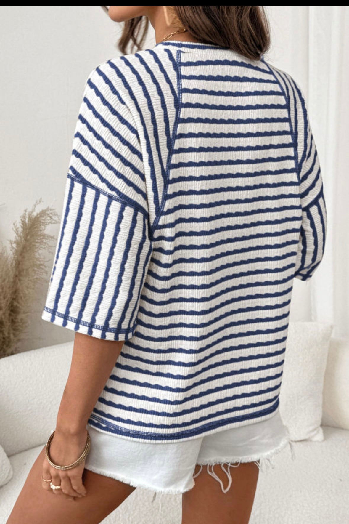 Navy Striped Knitted Top