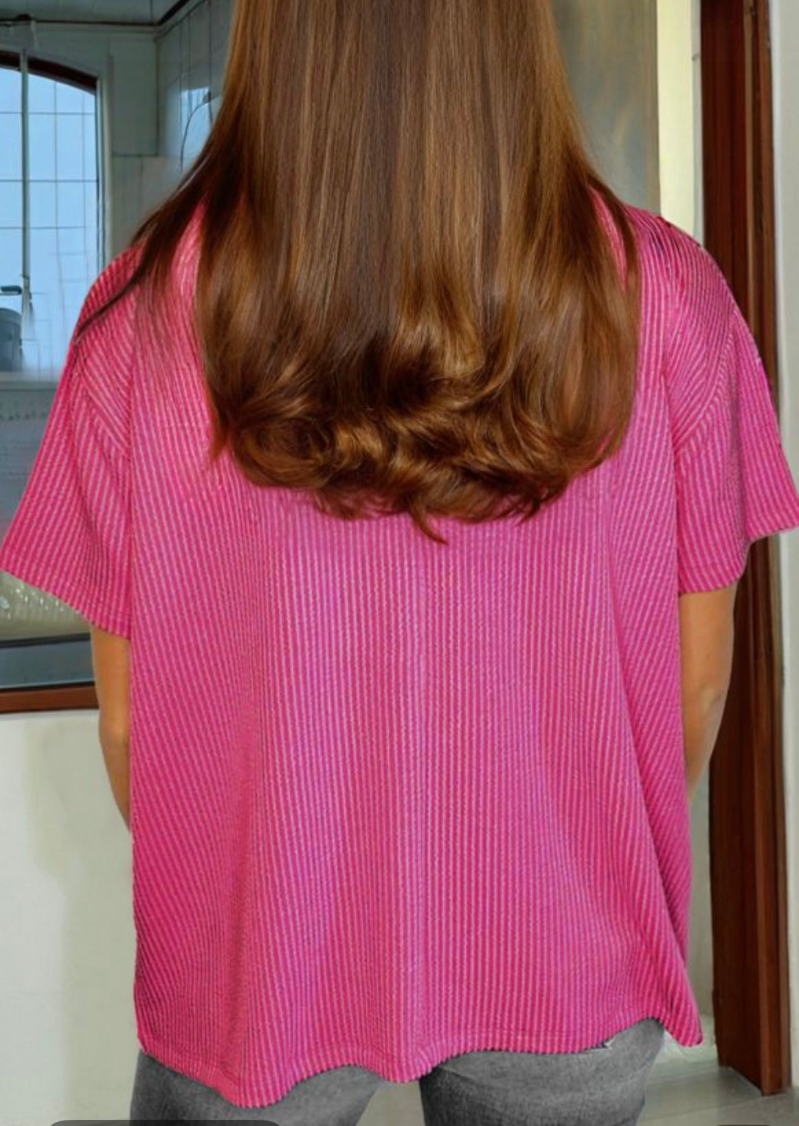 Pink Corded Loose Fit T-shirt