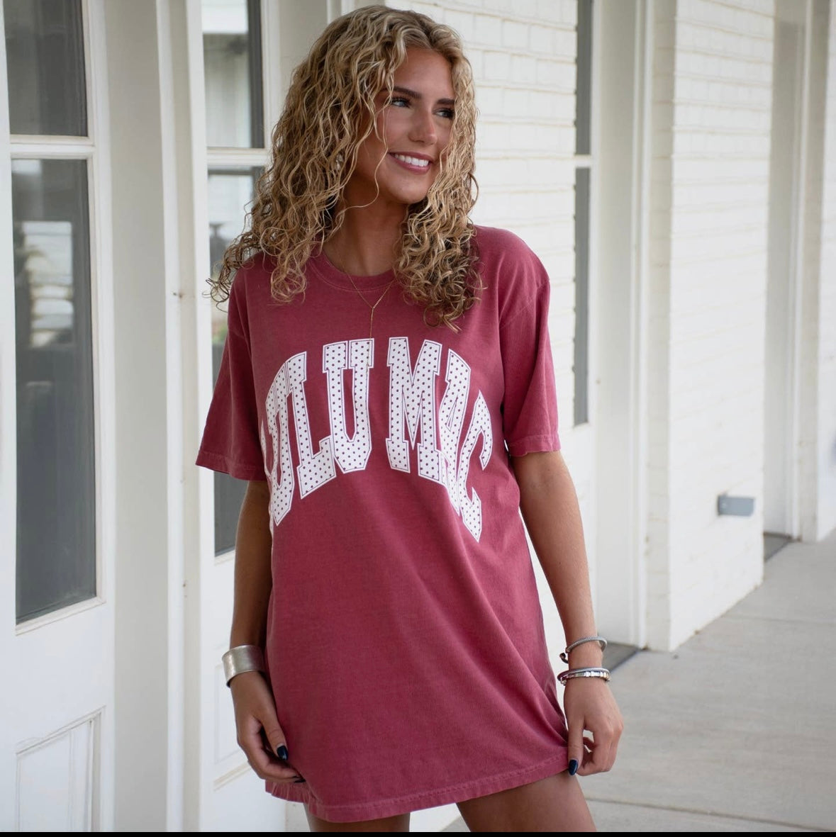 Maroon and White Lulu Mac Tshirt