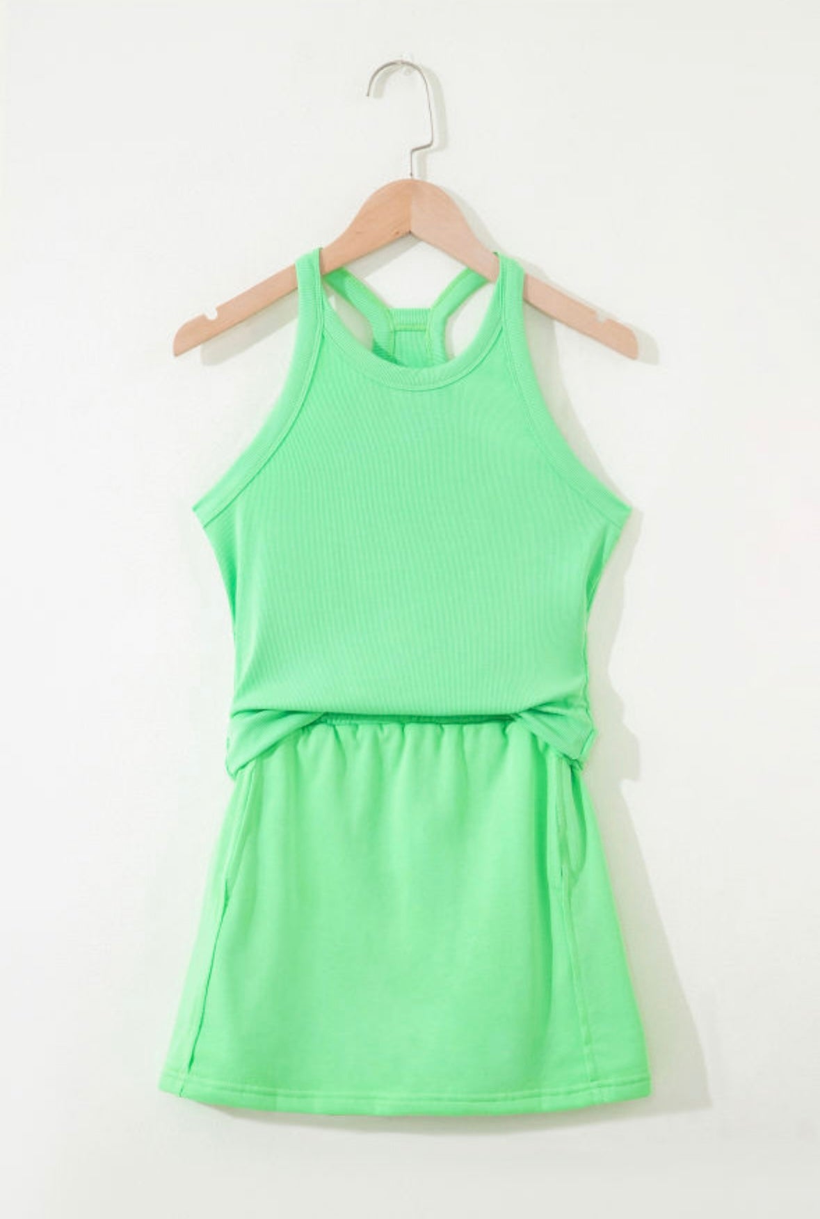 Green Slim Tank Skirt Set