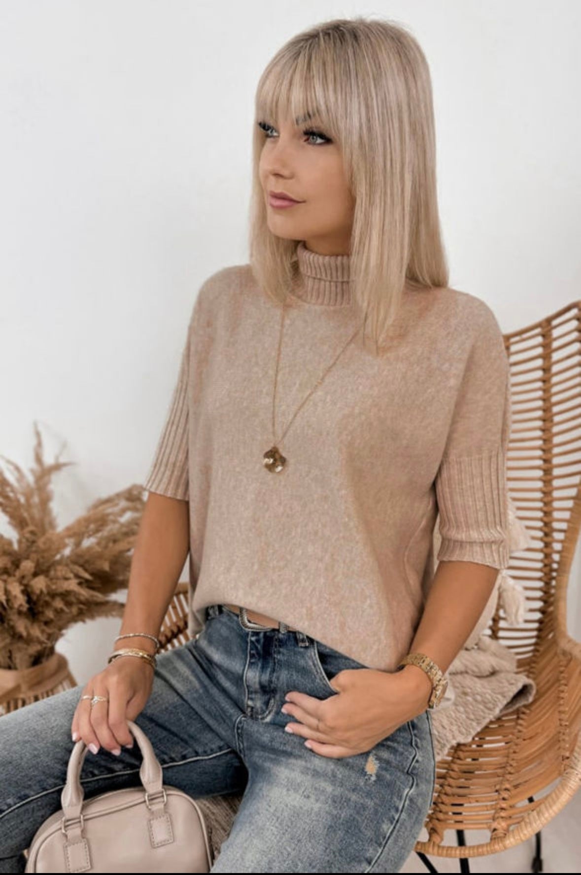 Brown Short Sleeve Sweater