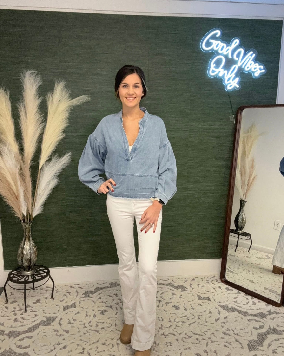 Light Wash V Neck Denim top