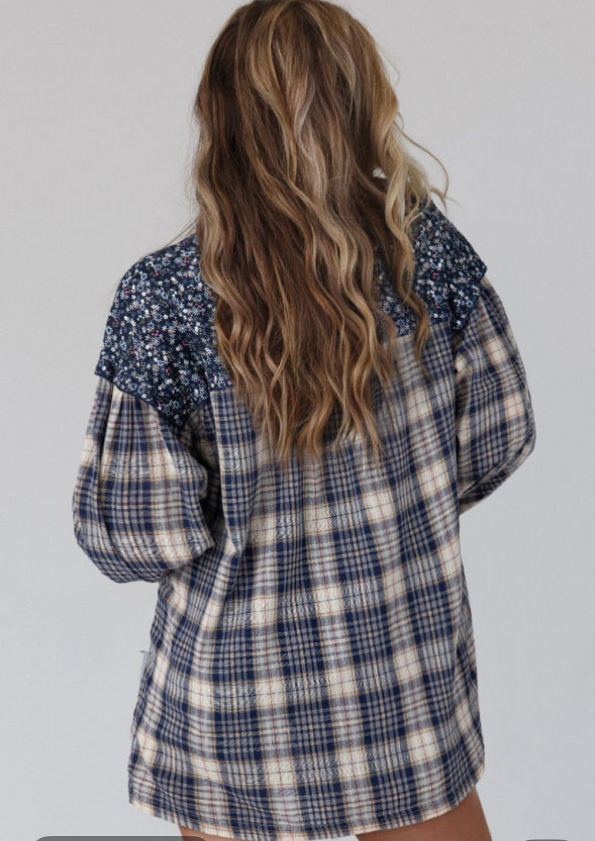 Blue Floral Plaid Long Sleeve