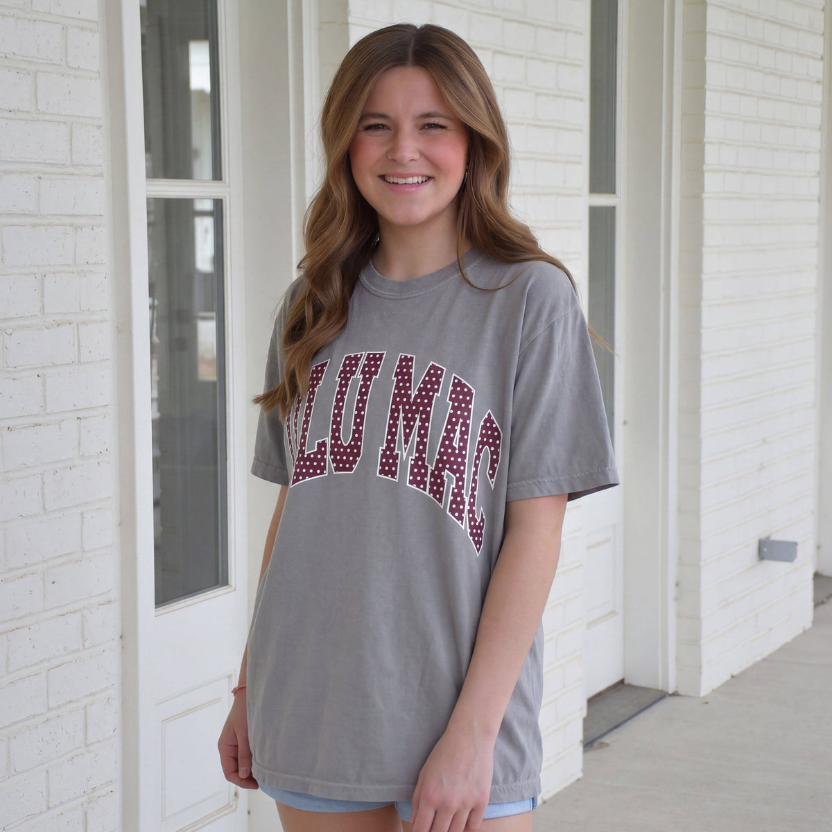 LM-TS-1007 Team Maroon/White Polka Dot Adult Granite Comfort Colors Tee