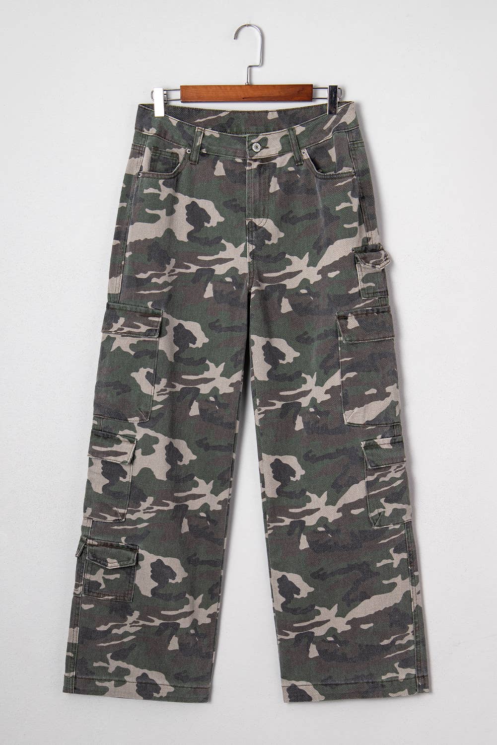 Camo Denim Cargo Wide Leg Pants