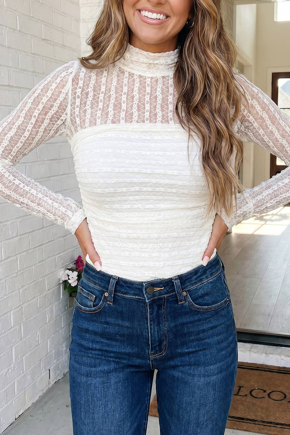 White Sheer Lace Blouse