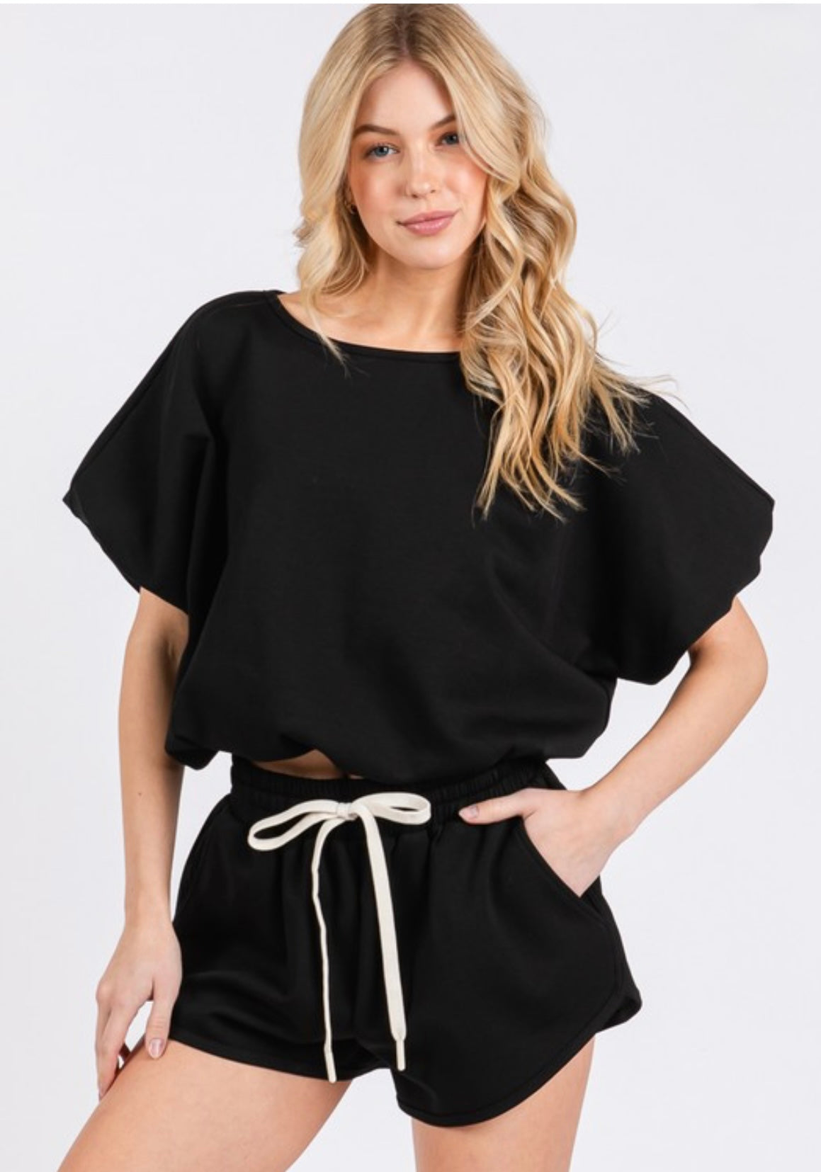 Black Bubble Hem Scuba Top and Short Set