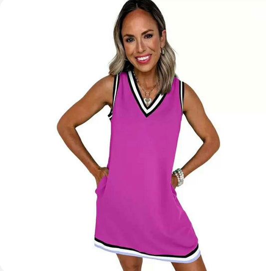 Pink V Neck Dress