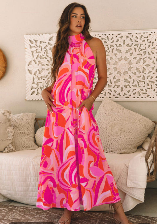 Rose Abstract Printed Maxi Dress