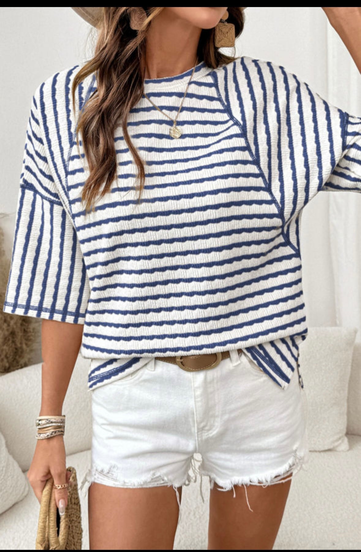 Navy Striped Knitted Top