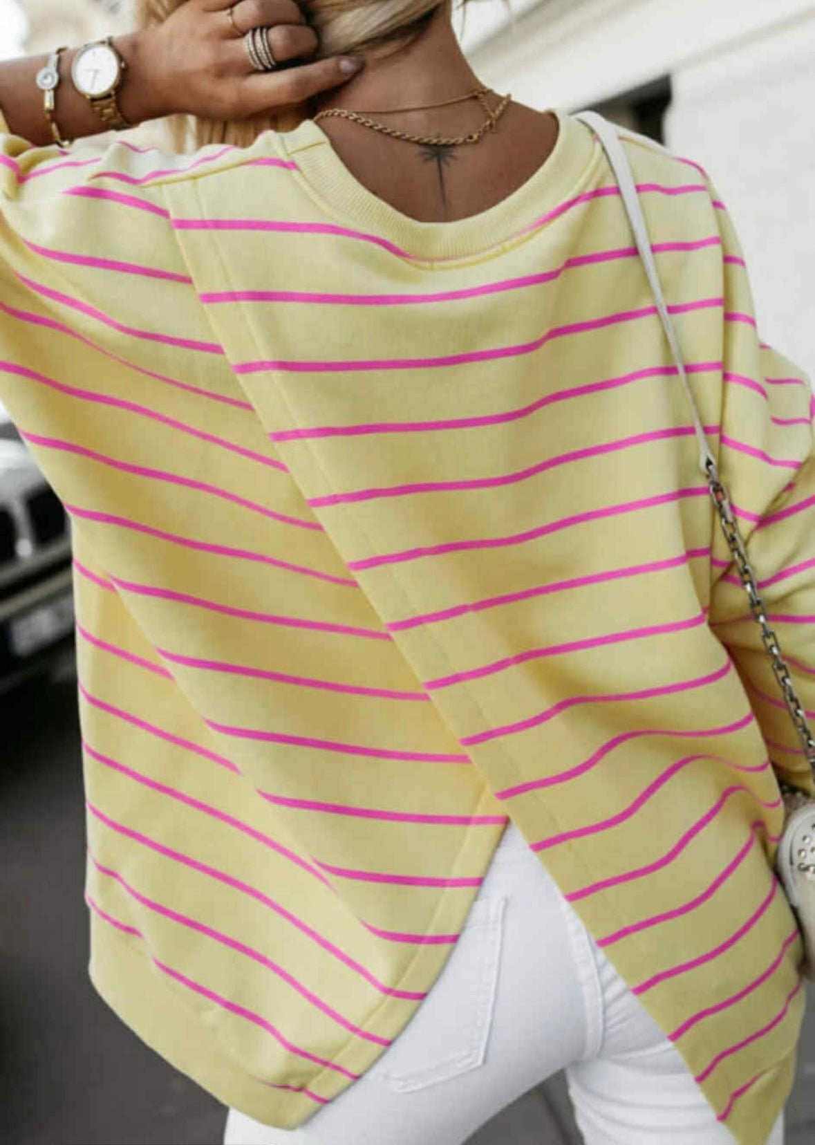 Yellow/Pink Cross Back Long Sleeve