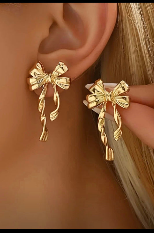 Gold Bow Stud Earrings