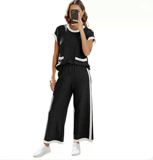 Black and White Cropped Pant Set