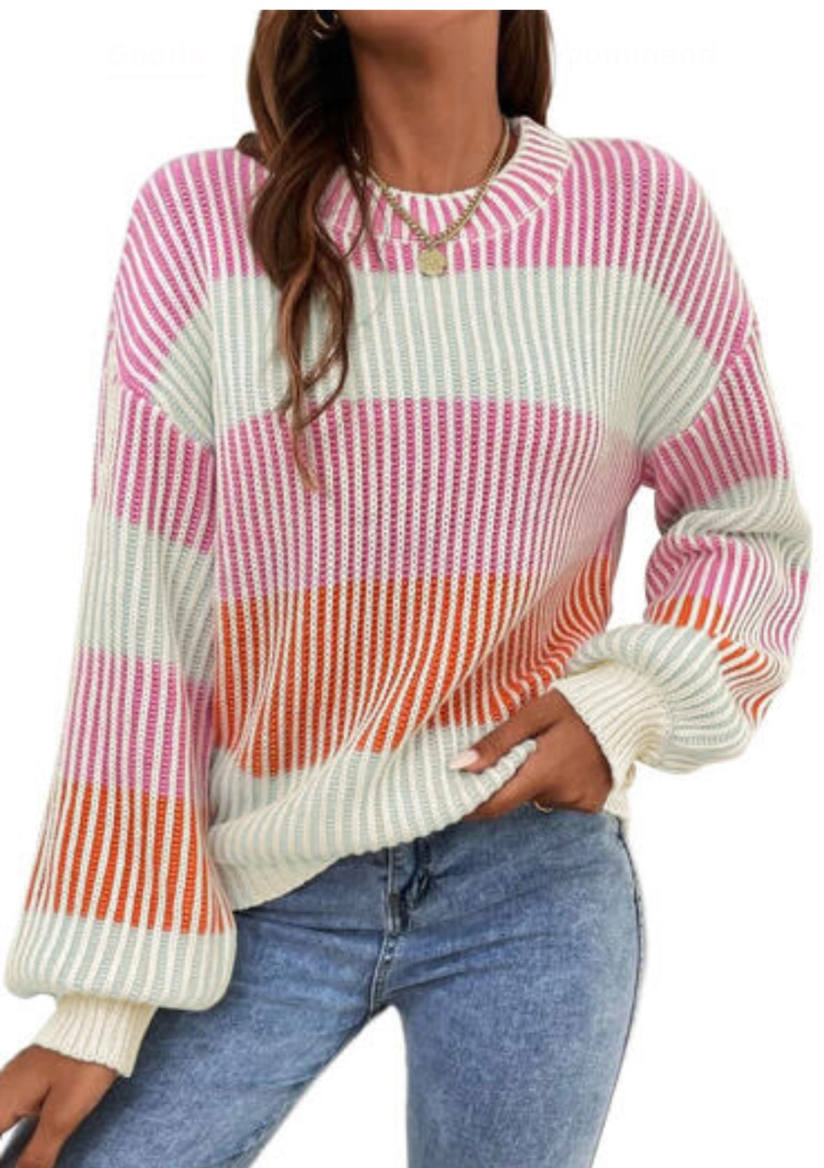 Pink Textured Long Sleeve Sweater