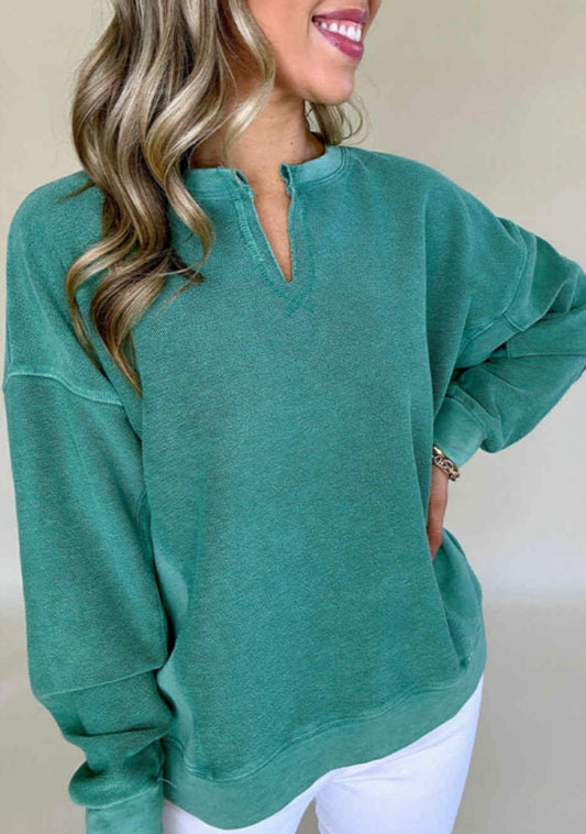 Green Sweatshirt split neck