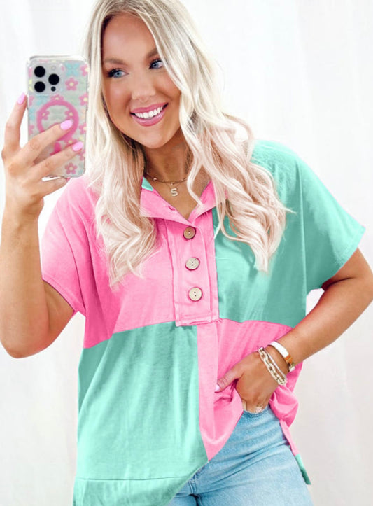 Pink/Mint Short Sleeve Top