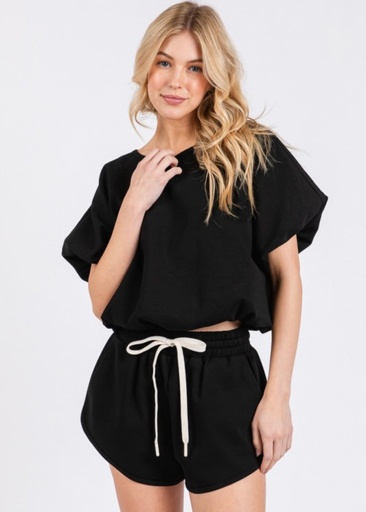 Black Bubble Hem Scuba Top and Short Set