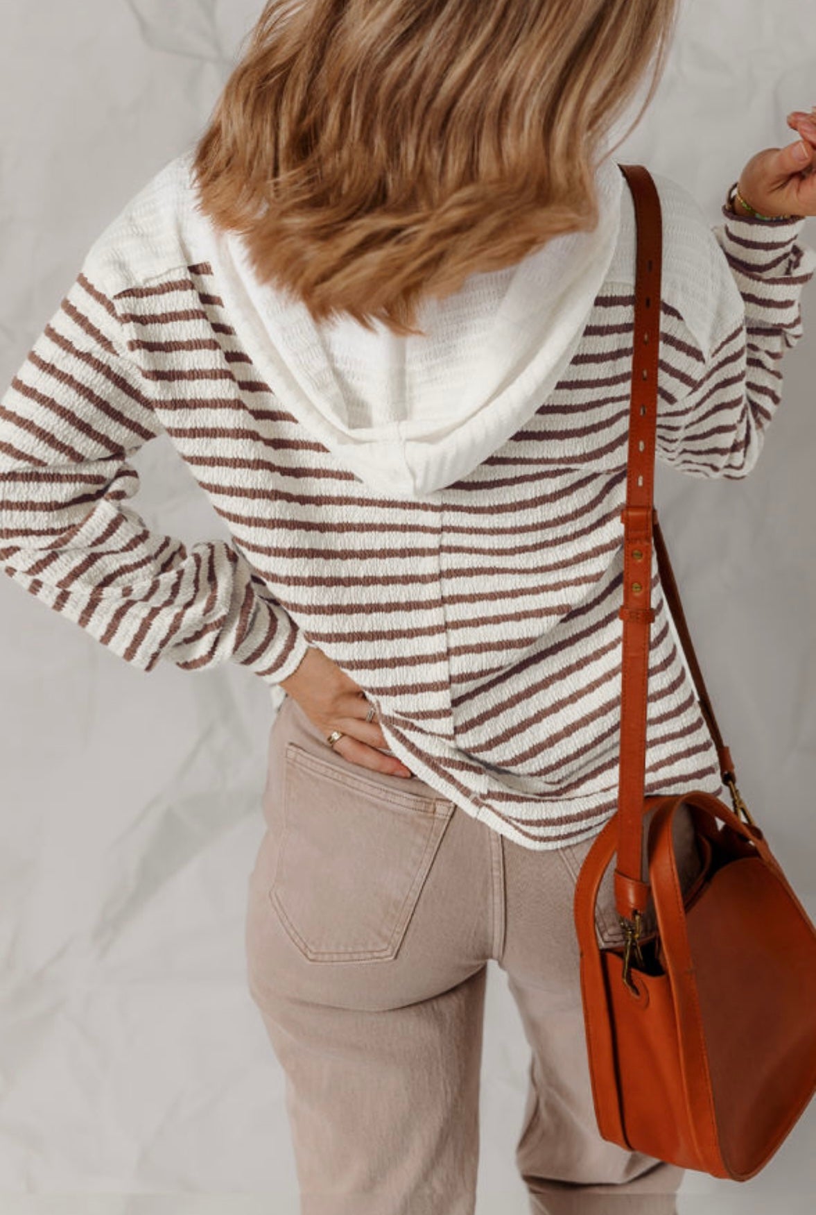 White Brown Stripe Hood Top