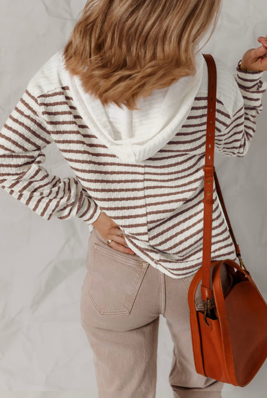 White Brown Stripe Hood Top