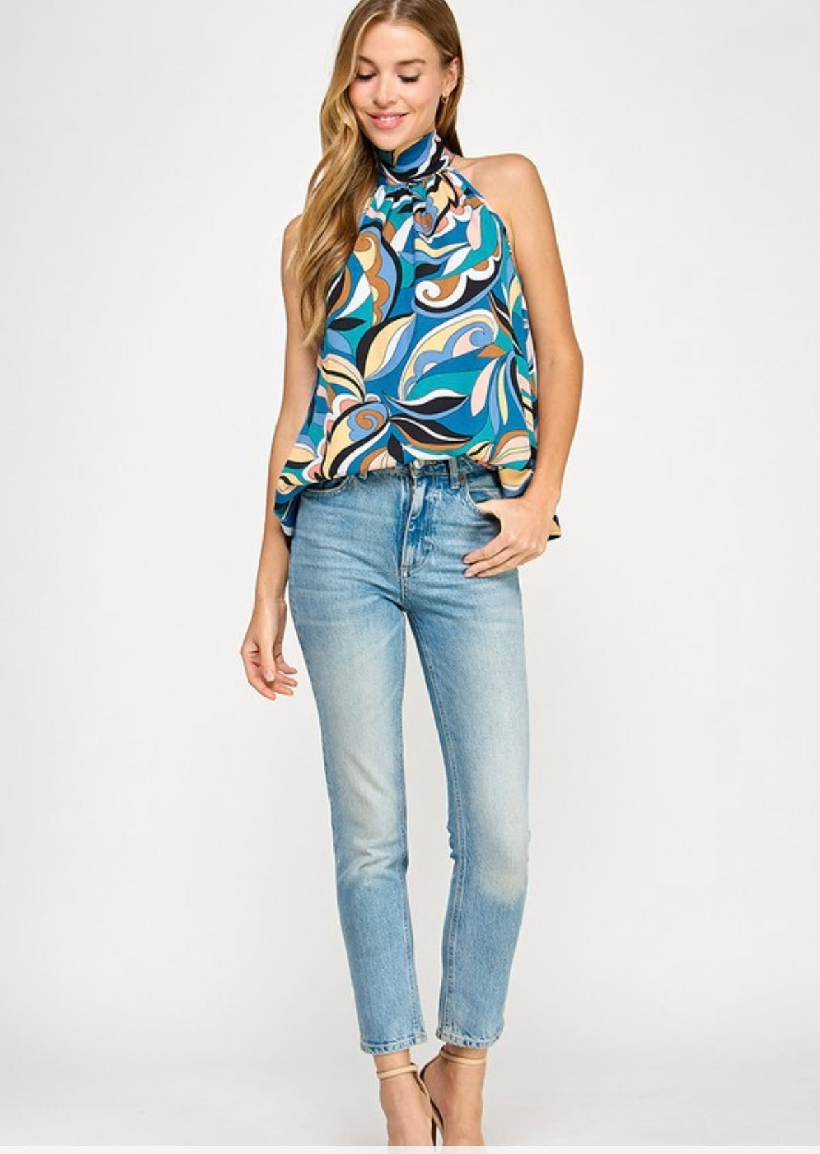 Blue Abstract Halter Top