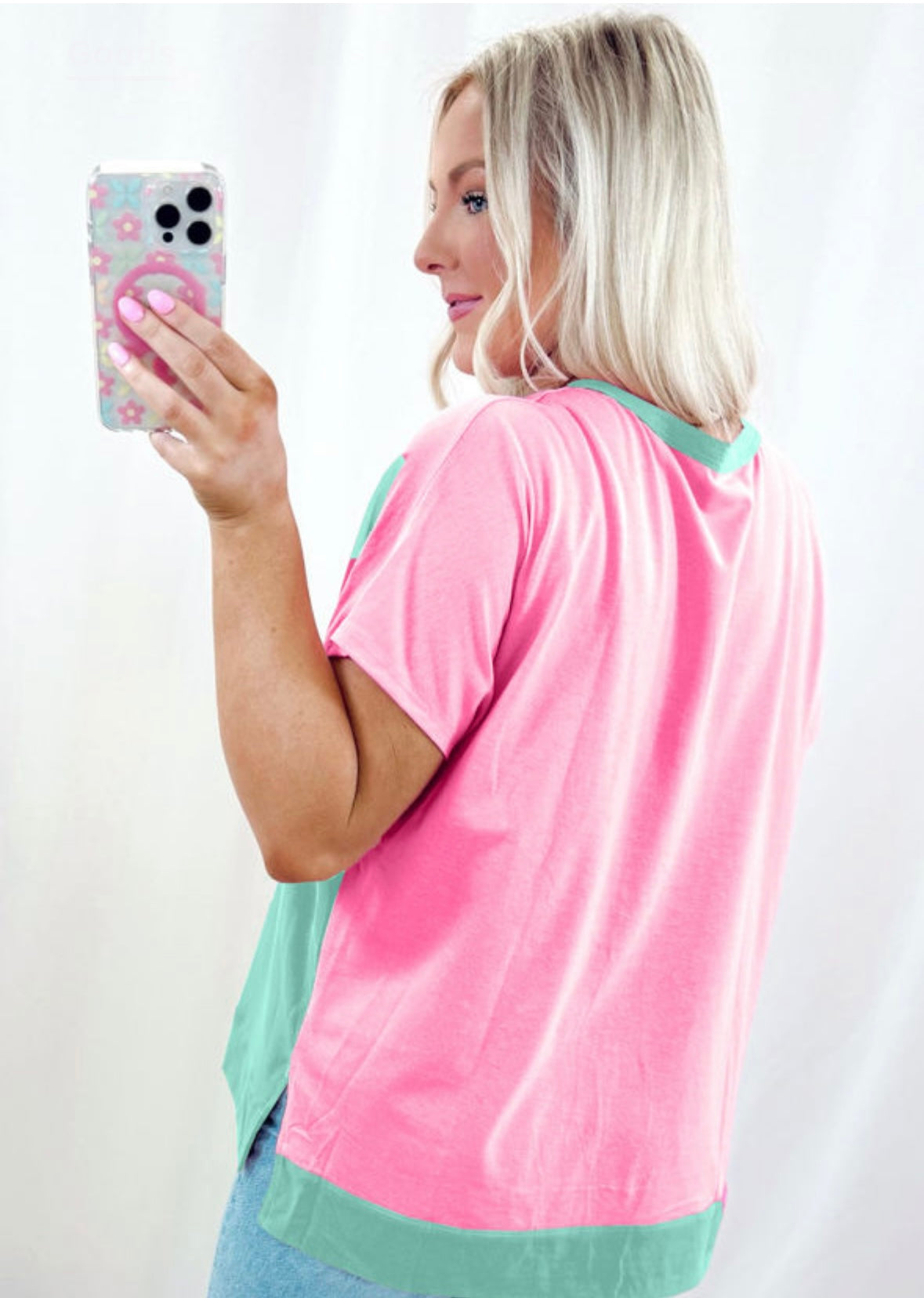 Pink/Mint Short Sleeve Top