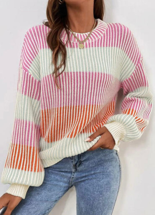 Pink Textured Long Sleeve Sweater