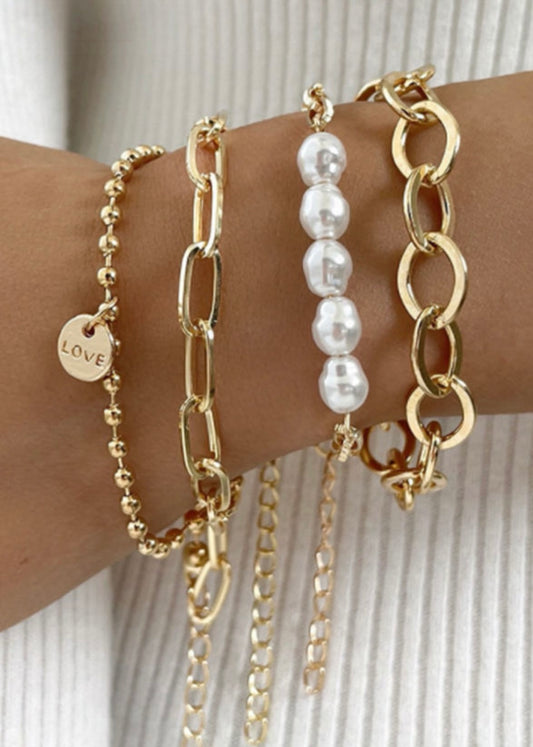 Gold Pearl Plated Chain Bracelet