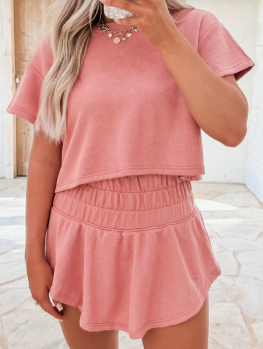 Blossom Cropped Tee Ruffle Skort Set