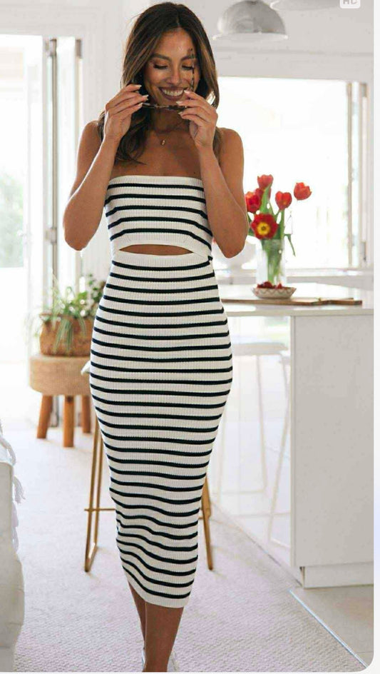 Strapless Stripe Knit Dress