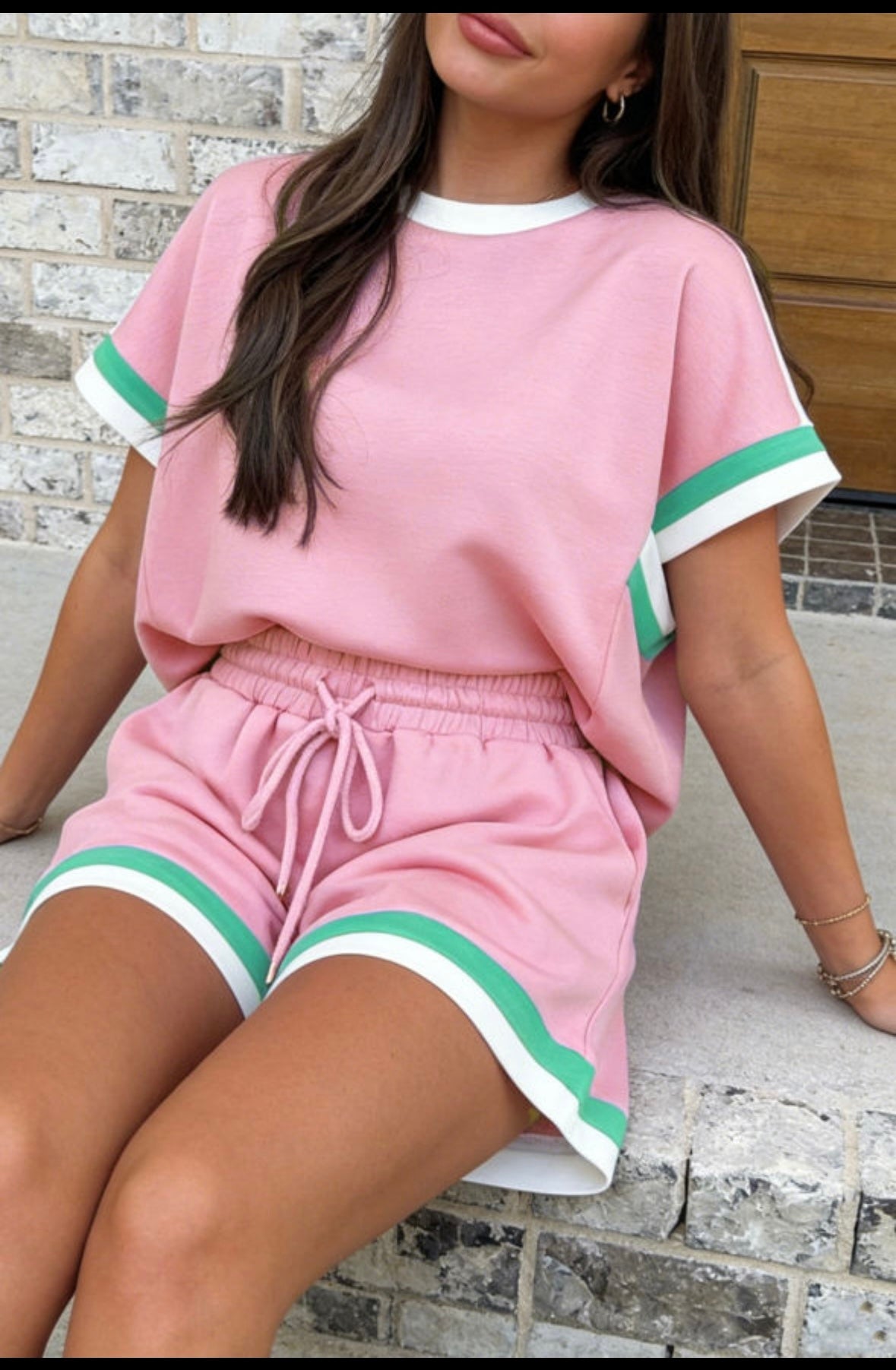 Pink and Green Short Set