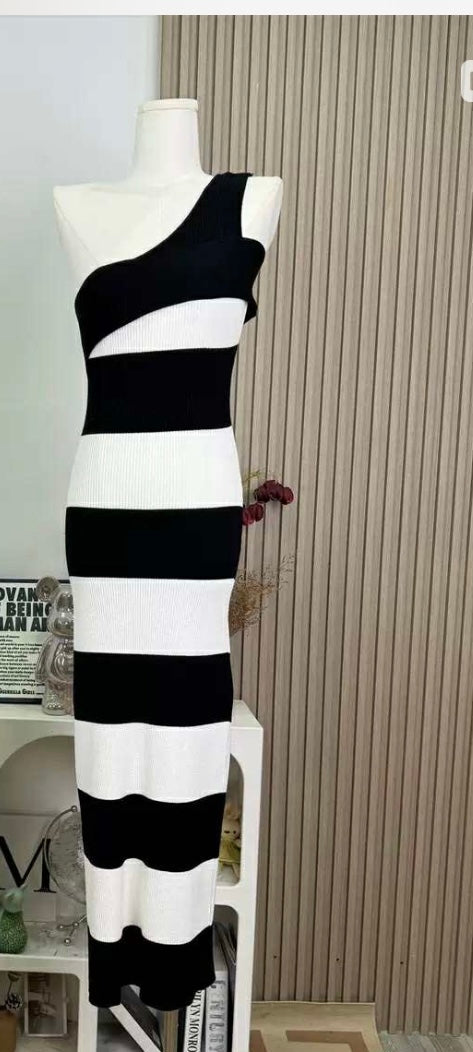Black and White One Shoulder Dress