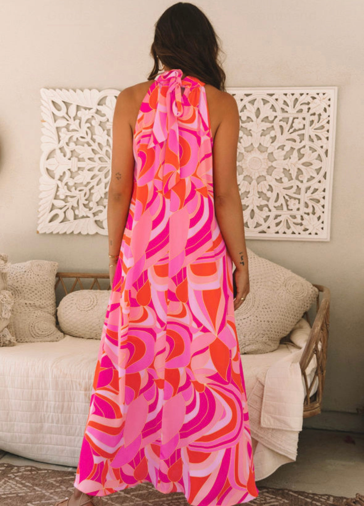 Rose Abstract Printed Maxi Dress