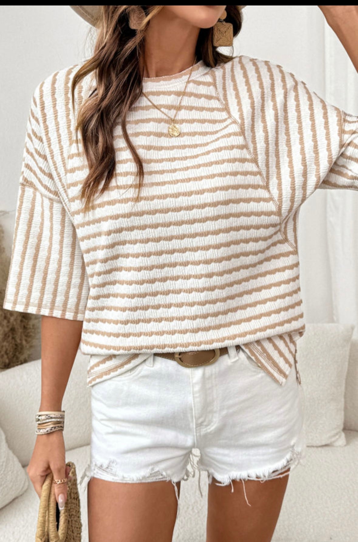 Beige Stripe Knitted Shirt