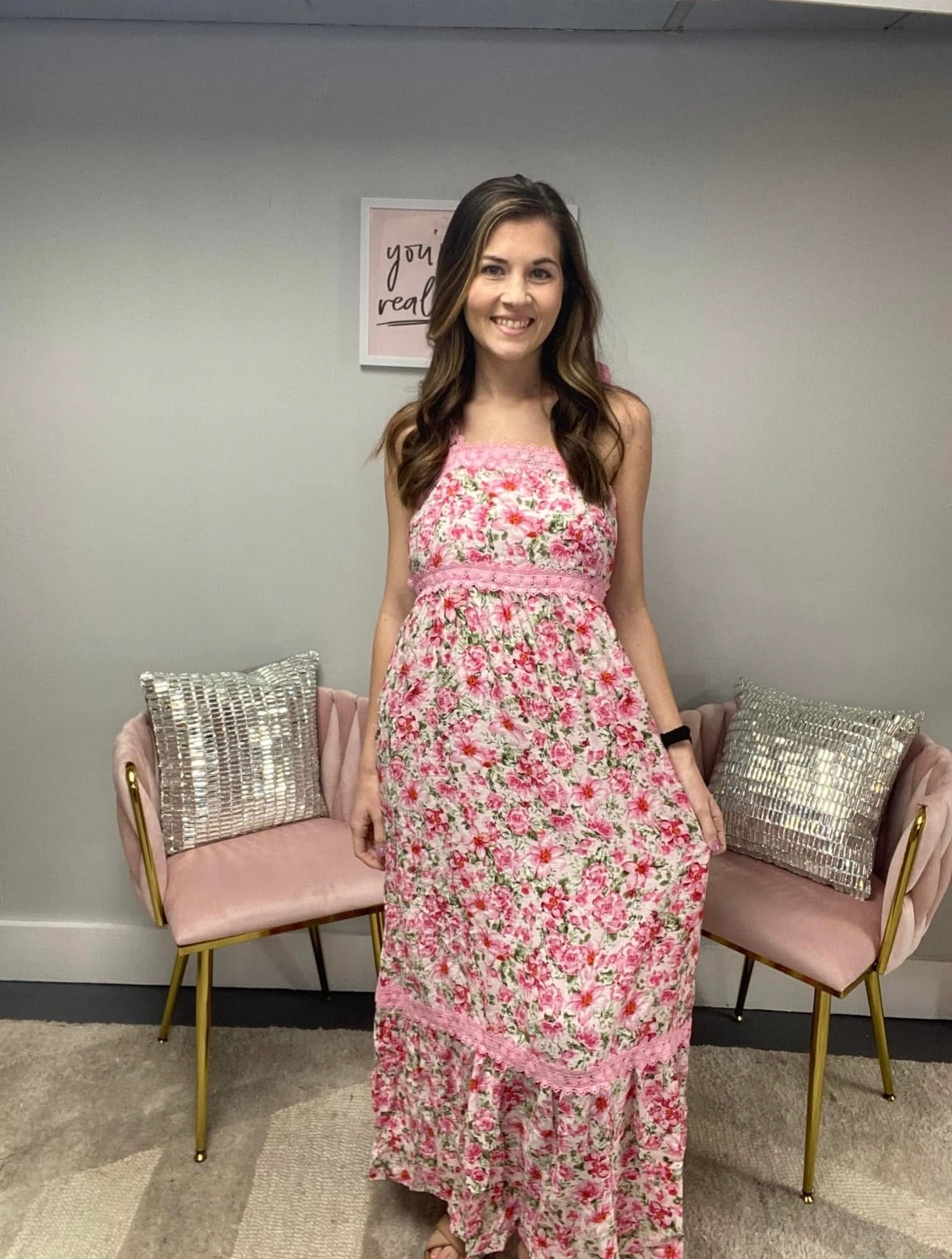 Floral Lace Tied Strap Empire Waist Maxi