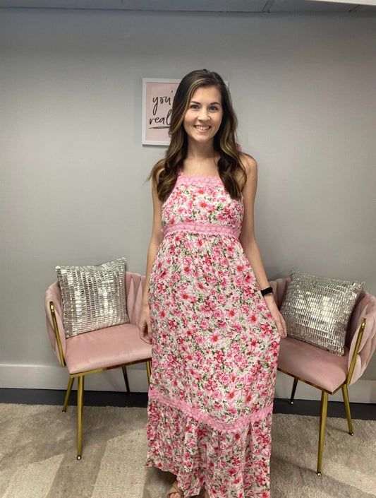 Floral Lace Tied Strap Empire Waist Maxi