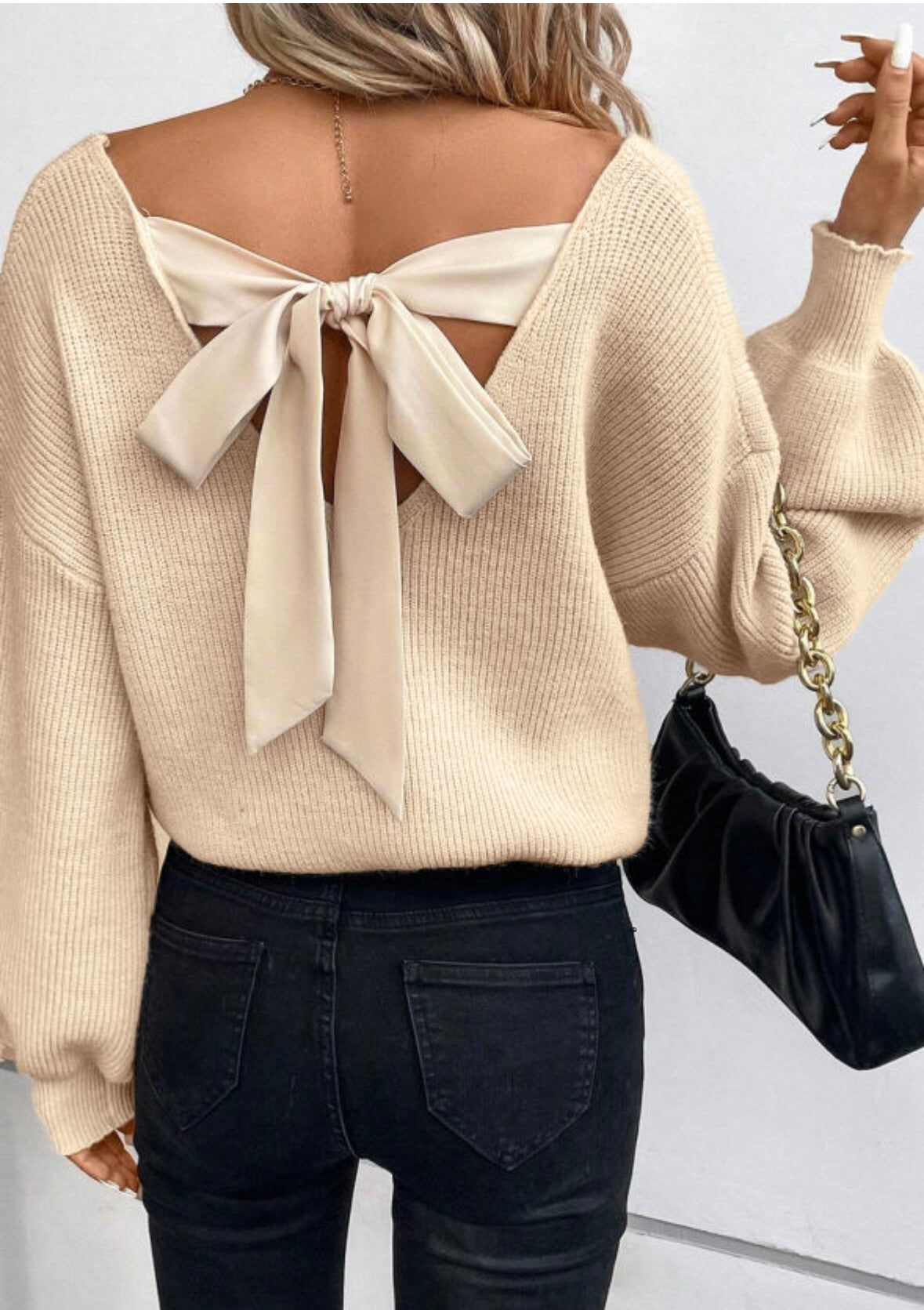 Lantern Sleeve Bow Back Sweater