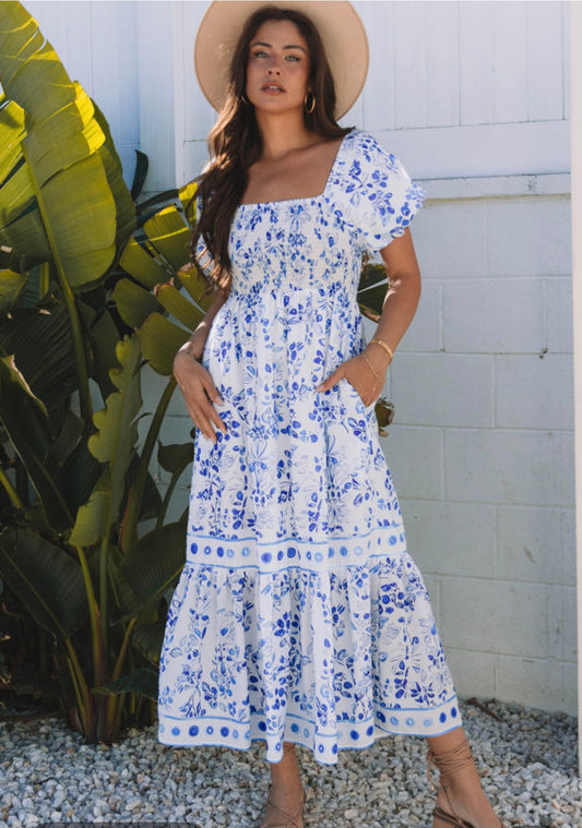Blue floral Mid dress