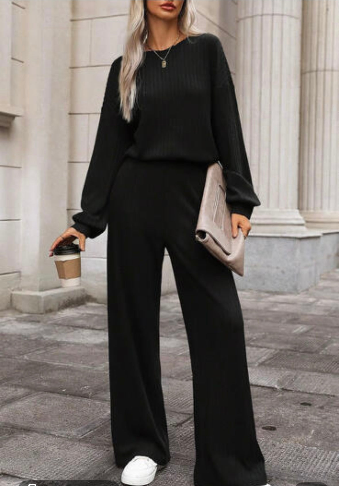 Black Ribbed Jumpsuit