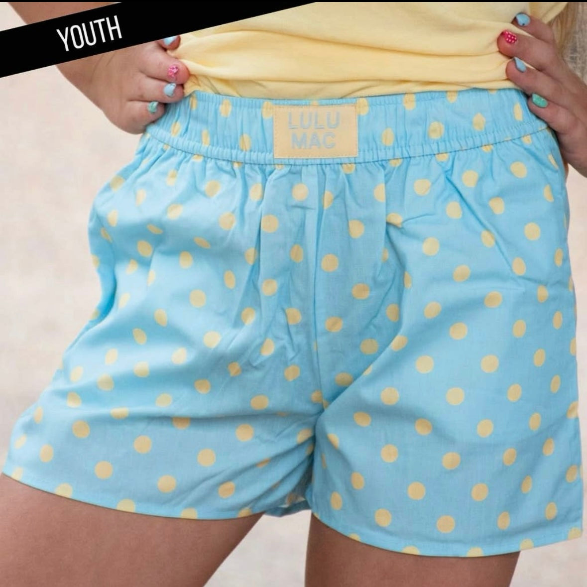 Blue yellow polka dot Lulu Mac Shorts