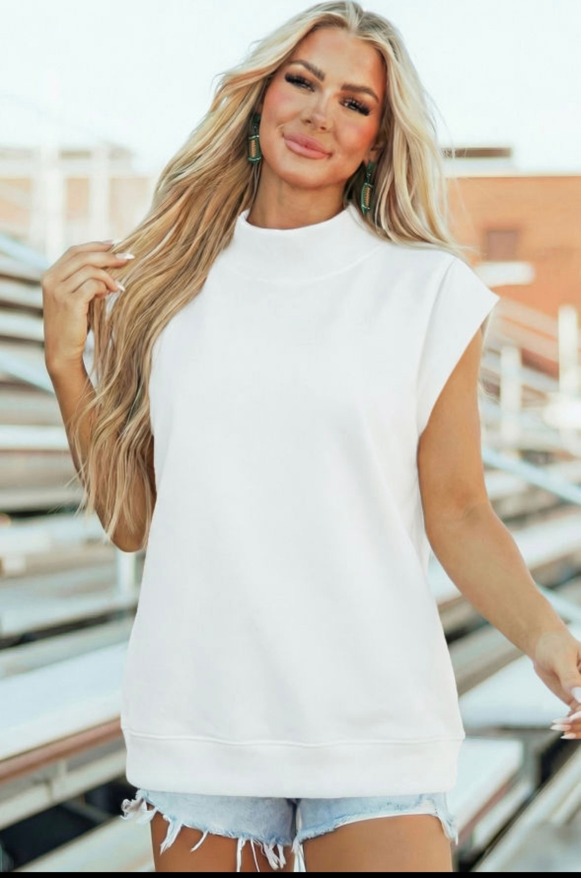 White High Neck Cap Sleeve Top