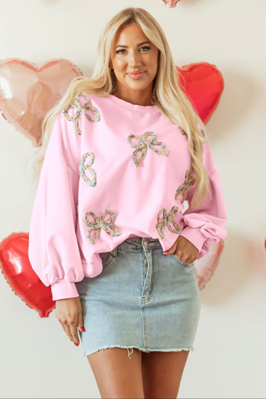 Pink embroidered bow Sweater