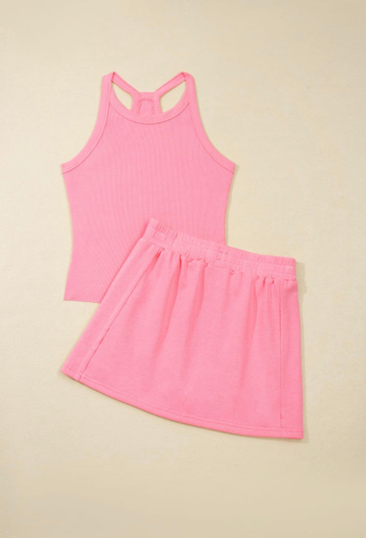 Pink Slim Tank Skirt Set
