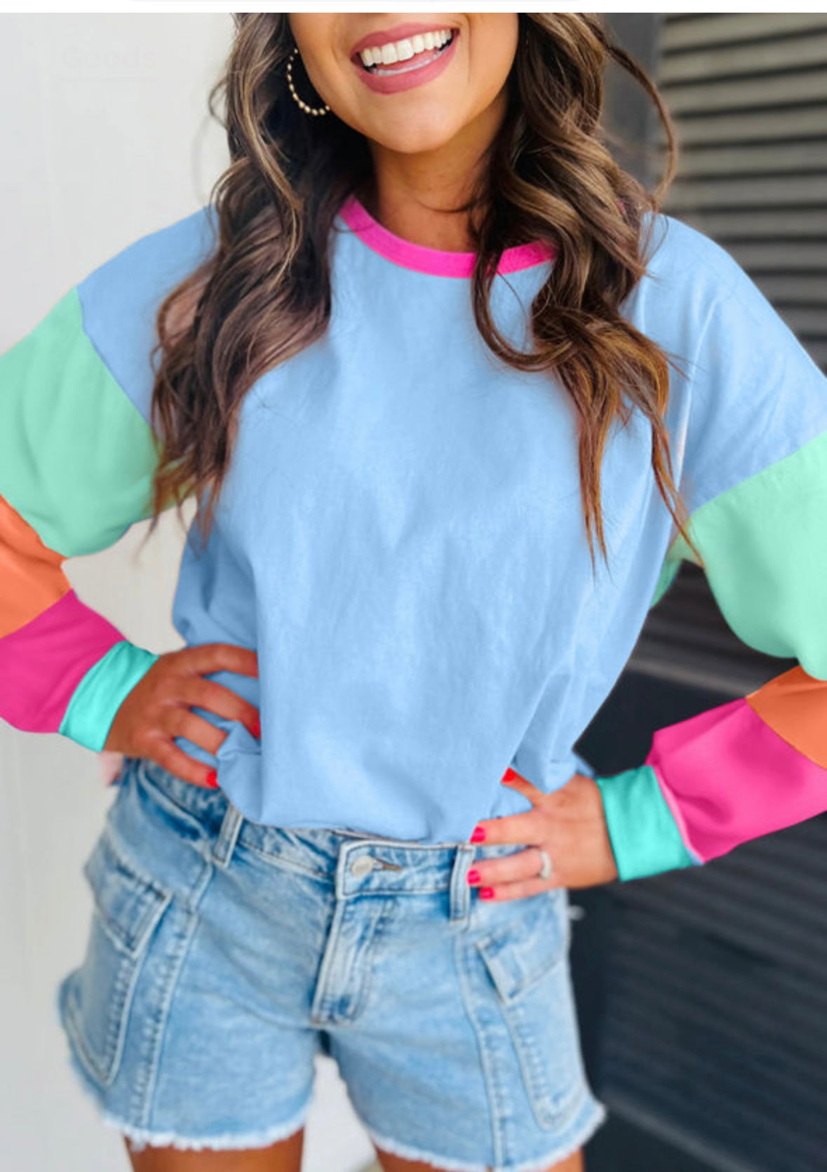 Blue Colorblock Long Sleeve Top