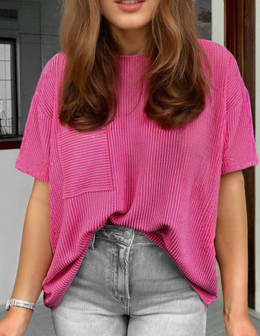 Pink Corded Loose Fit T-shirt