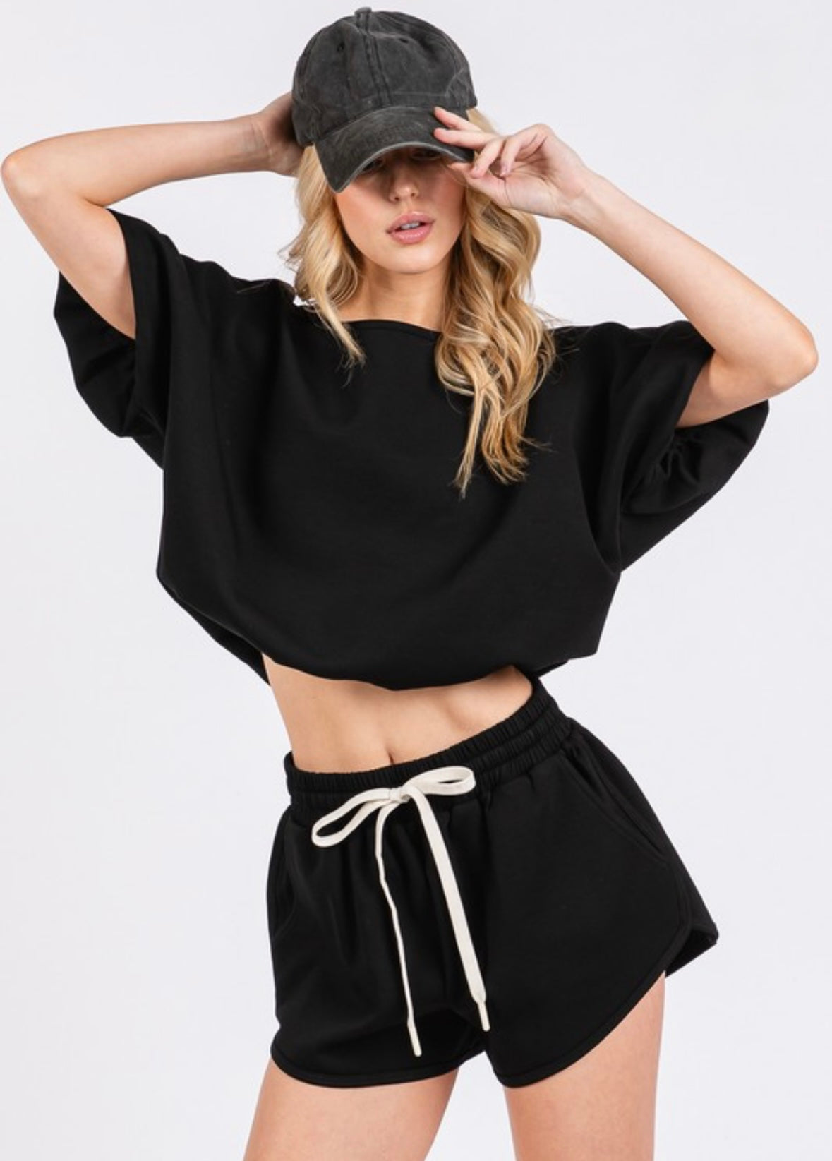 Black Bubble Hem Scuba Top and Short Set