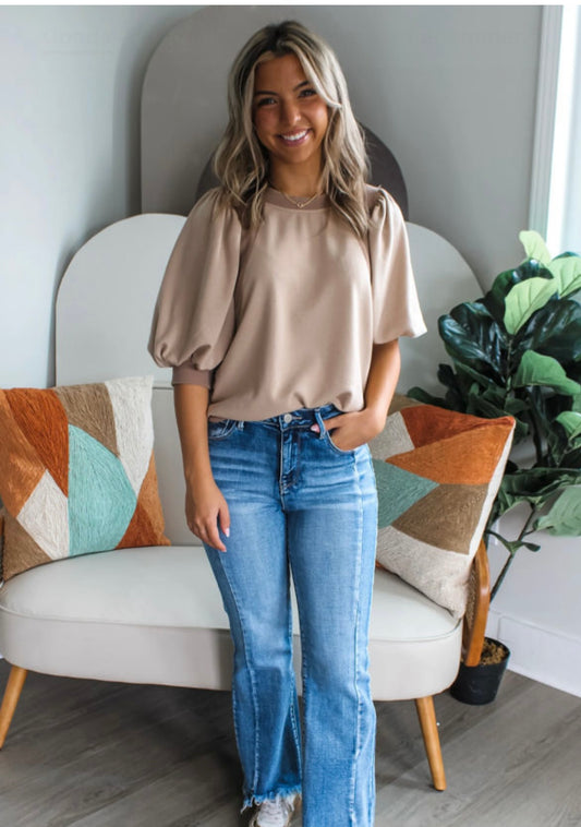 Brown Lantern Sleeve Top