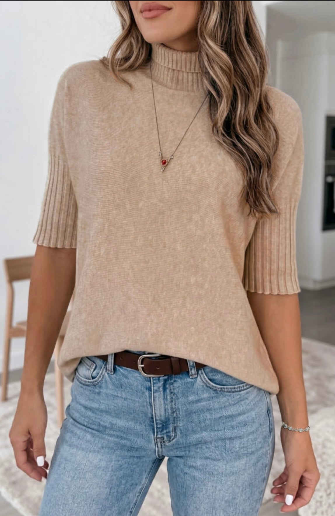 Brown Short Sleeve Sweater