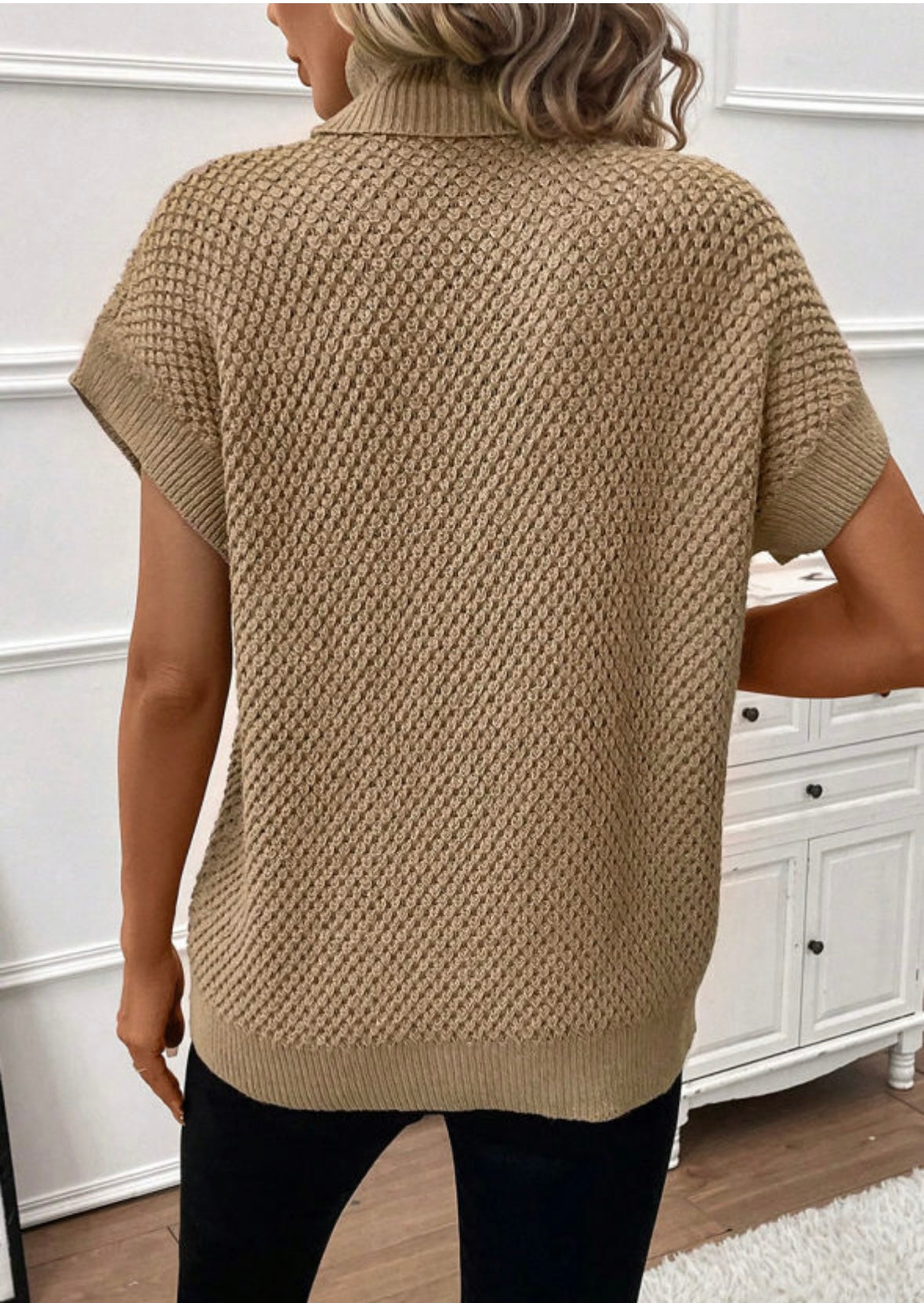 Khaki Turtleneck Short Sleeve Sweater